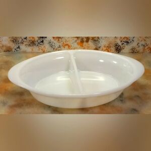 Vintage Glasbake J239 Oval White Milk Glass Divided Casserole Serving Dish